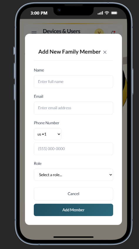 Add User/Family Member First